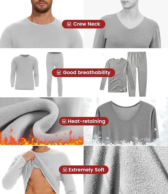Thermal Underwear for Men Long Johns Set - Fleece Lined Base Layer for Cold Weather Winter Clothes