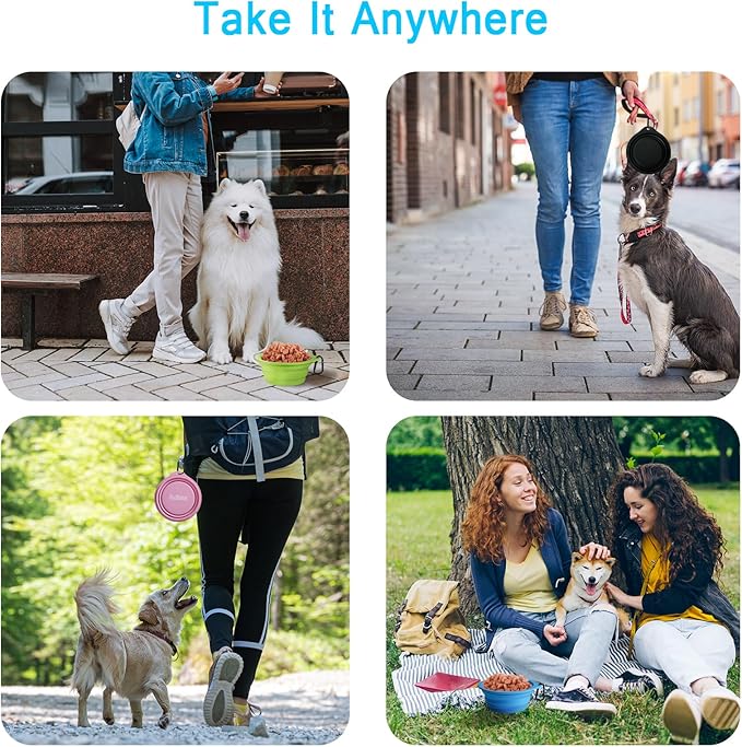 PetBonus 2-Pack Large Silicone Collapsible Dog Bowls, 34oz/1000ml BPA Free Portable Foldable Travel Bowl for Pet Cat, Food Water Feeding Dish for Camping with 2 Carabiners (Purple, Pink)