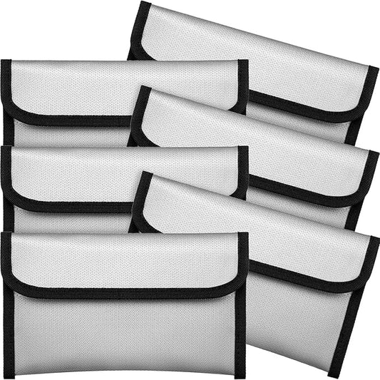 Leinuosen 6 Pack Small Fireproof Bag 8 x 5 Inch Fireproof Money Waterproof Pouch Document Bag with Zipper Silicone Coated Money Holder Safe Accessories for Valuables Passport (Silvery)