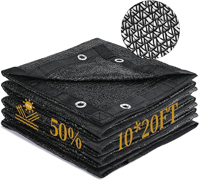 50% Shade Cloth for Garden, 10 x 20 FT Sun Shade Mesh Tarp with Reinforced Grommets, Durable HDPE Material Outdoor Shade Cloth for Plants, Greenhouse, Pergola and Backyard Patio Sunshade