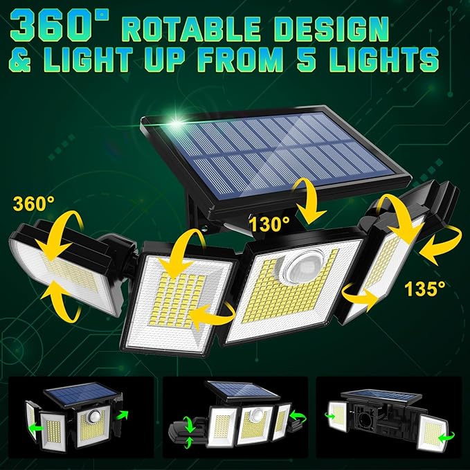 Solar Lights Outdoor Waterproof Motion Sensor - 416 LEDs 3000 Lumens Super Bright 3 Brightness Solar Flood Security Light for Outside - 2Pack（with Ground Plug）