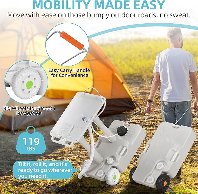 YITAMOTOR 30L Portable Camping Sink, Portable Hand Washing Station 30L Sewage Tank with Large Wheels, Foot Pump, Towel Holder, Soap Dispenser for Outdoors, Garden, Camping, Worksites, Camping Events