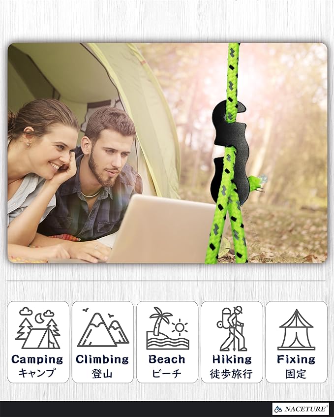 Rope Tensioner Aluminum Alloy Camping Tent Guyline Cord Adjuster Camping of Gear for Camping, Hiking, Backpacking Ultralight Tent Stakes Guy Lines (Black, 10 Pack)