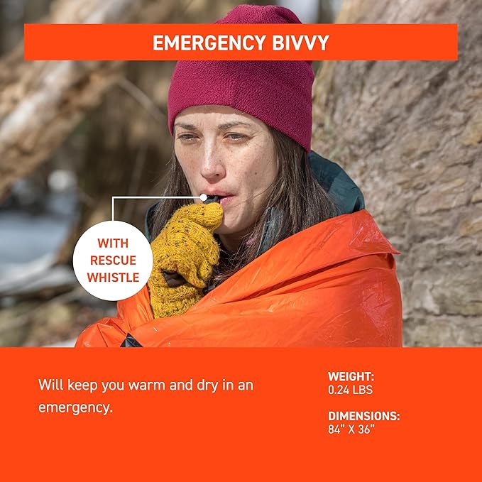 Survive Outdoors Longer 90% Emergency Bivvy - Comes with Survival Whistle & Tinder Paracord Drawstring - Add to Emergency Kit & Hiking Gear - Waterproof, Windproof & Tear-Resistant