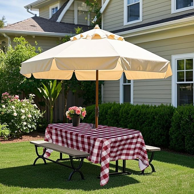 Poise3EHome 60X120 Outdoor/Indoor Waterproof Spillproof Rectangle Tablecloth with Umbrella Hole for Christmas Camping, Picnic, Afternoon Tea, BBQ, Burgundy Red Checkered