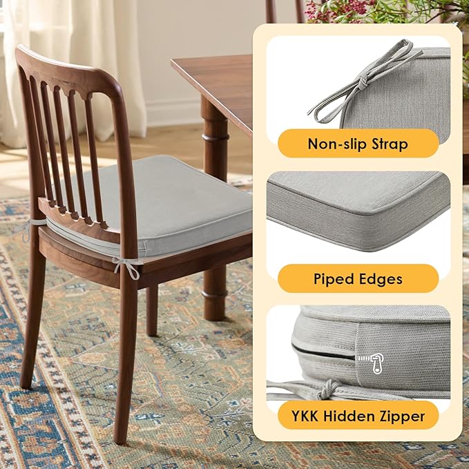 Outdoor Sunbrella Round Corner Seat Cushion, 17"x16"x2", Set of 4, Non Slip Seat Cushion Pads with Removable Cover for Patio Furniture, Garden Yard Lawn, Specrtum Pebble