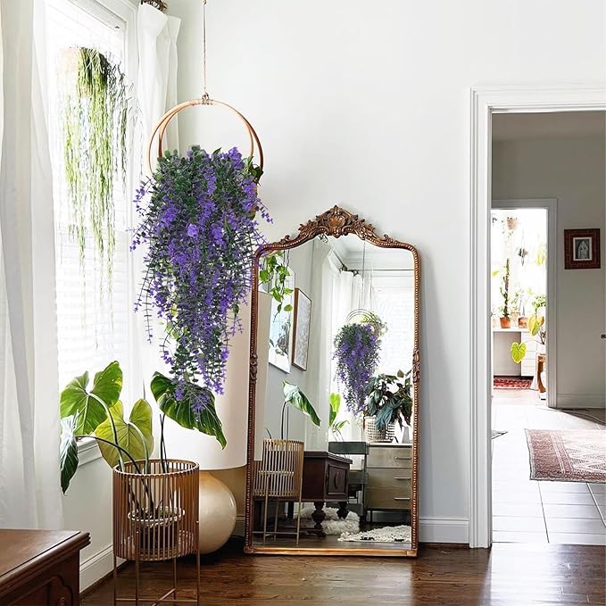 RECUTMS Artificial Plants Fake Eucalyptus Plants Faux Hanging Leaves Green Plant Artificial Hanging Plant for Indoor Home Room Kitchen Table Outdoor Patio Garden Yard Decor(Purple)