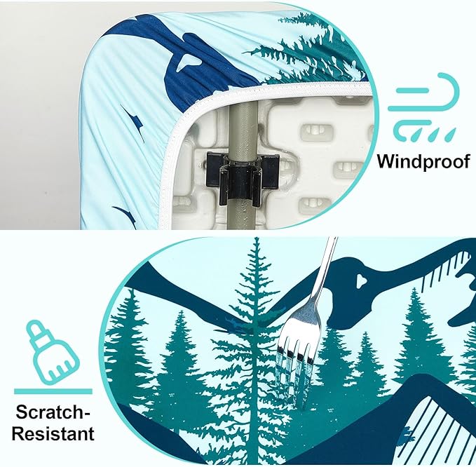 Picnic Table Cover with Bench Covers Portable Table Cloth Built-in Storage Pocket Picnic Table Covers with Elastic Waterproof Camping Essentials for RV Camping