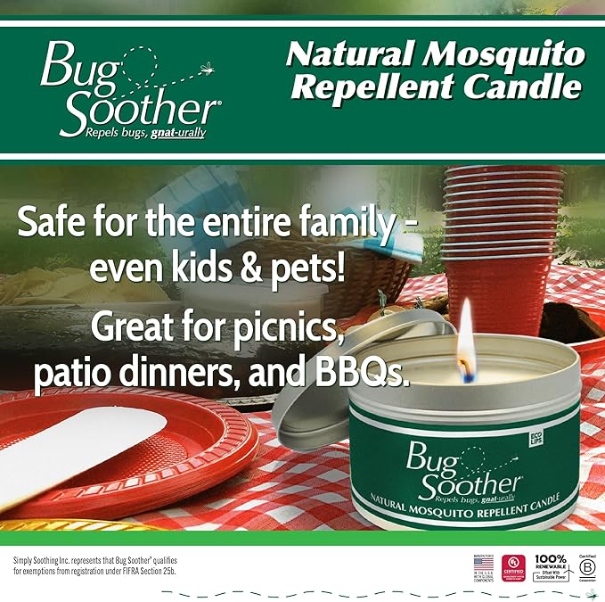 Bug Soother - Natural Insect, Gnat and Mosquito Repellent Candle, 1oz Bottle of Bug Spray Deterrent - Safe for Adults, Kids, Pets, Environment - Made in USA