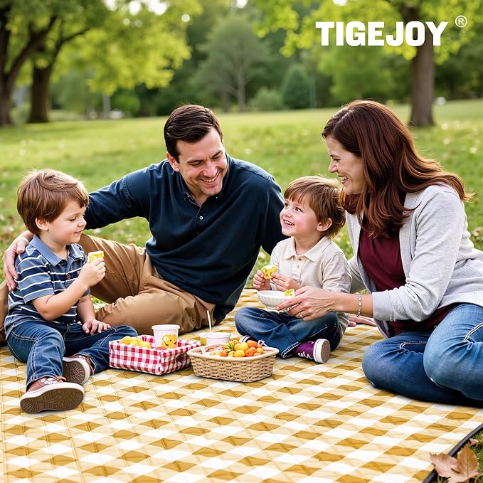 TigeJoy Extra Large Picnic Blanket Waterproof Foldable 60''x80'', Outdoor Picnic Mat Beach Blanket Sandproof for Park, Grass, Travel, Hiking, Camping Essentials, Gingham Picnic Blanket