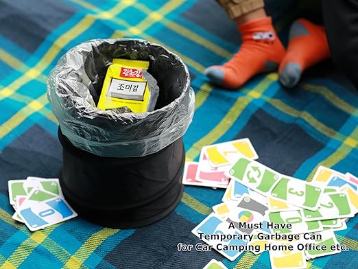 Ginsco 2 Gallons New Leakproof Car Trash Can, Compact Trash Can Pop-up Collapsible Hanging Car Trash Bin with Hook and Loop, Waterproof PEVA Liner Open-Top Garbage Can for Cars Home Office