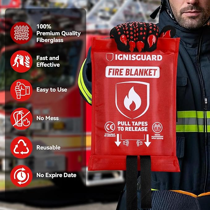 Emergency Fire Blanket for Home and Kitchen, 1-Pack 40"x40", Fiberglass Fire Blankets Emergency for Home BBQ Grill Camping Car Office Warehouse Picnic Fireplace Fireproof Survival Safety