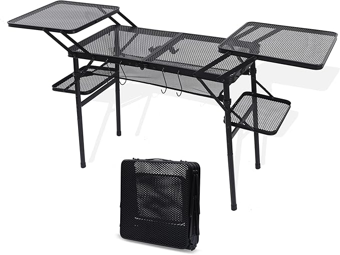 Nice C Camping Table, Compact Folding Table, Grill Table, Outdoor Tables, Camping Tables That Fold Up Lightweight, with 4 Side Tables & Mesh Net for BBQ, Camping