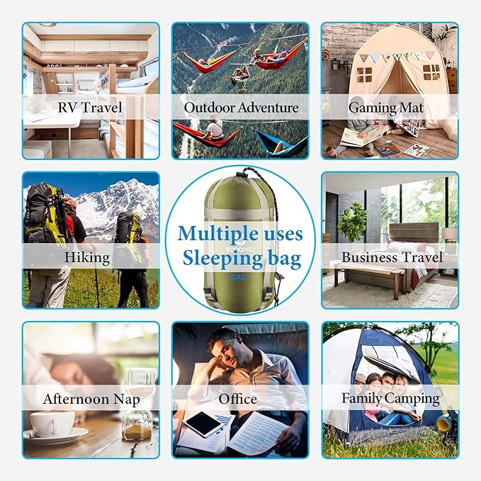 ECOOPRO Warm Weather Sleeping Bag - Portable, Waterproof, Compact Lightweight, Comfort with Compression Sack - Great for Outdoor Camping, Backpacking & Hiking-83 L x 30" W Fits Adults