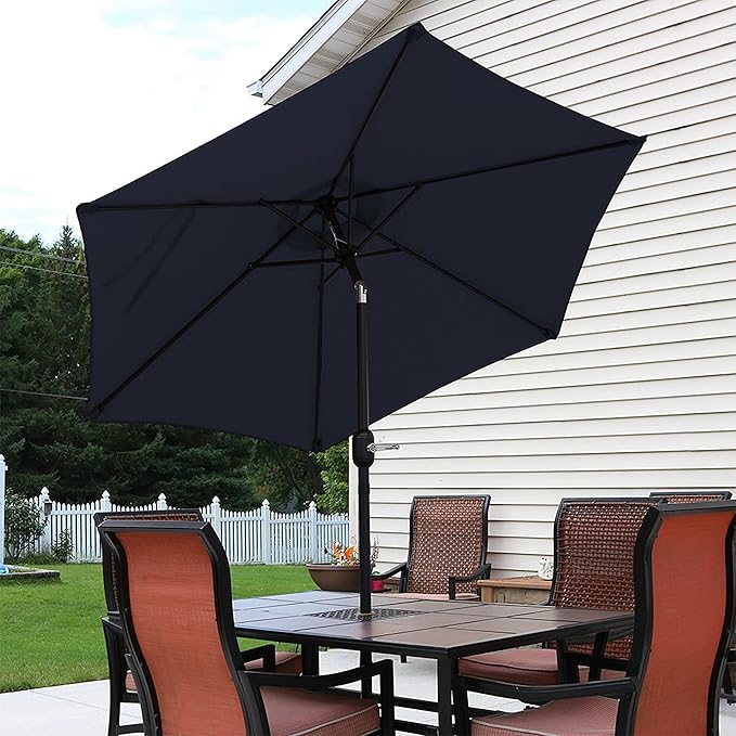 Sunnydaze Outdoor Patio Umbrella - Polyester Table Market Umbrella with Push-Button Tilt and Crank - 6 Sturdy Ribs - Blue - 7.5ft