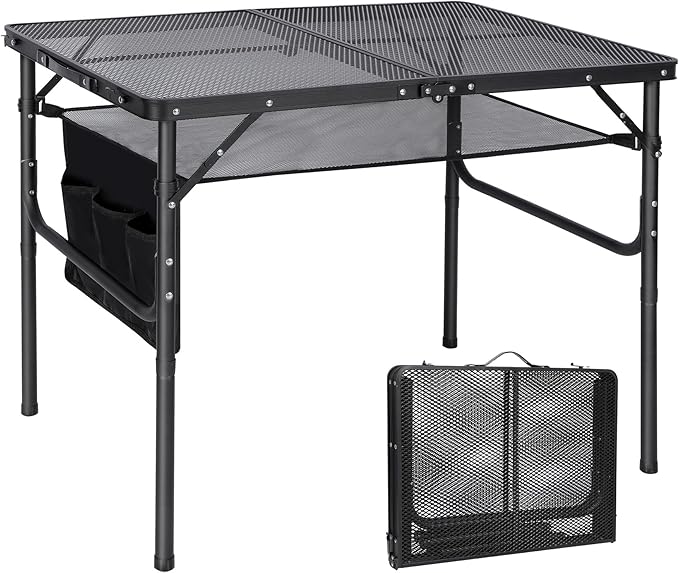 RedSwing Folding Grill Table,Aluminum Portable Grill Stand Table for Outdoor Camping Picnic BBQ Lightweight, Adjustable Height, 36''x24''x16/28'', Black