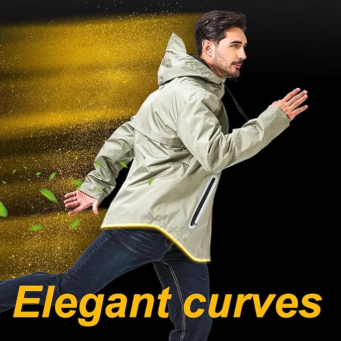 Men's Packable Rain Jacket Waterproof Outdoor Classic Lightweight Raincoat Hooded Windbreaker