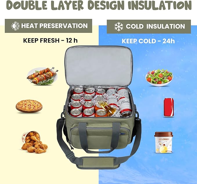 Large Cooler Bag 40-Can Capacity - Portable Soft Cooler Bags Insulated for Travel, Leakproof Collapsible Coolers for Picnic, Beach, Camping & Road Trips, Food & Drinks Travel Cooler Bag