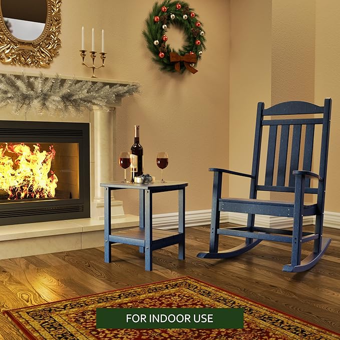 TORVA Patio Adirondack Side Table, Outdoor End Tables All-Weather Resistant HDPE Humidity-Proof Long Time Use for Deck, Lawn,Garden, Porch, Backyard End Table（Navy Blue）(2 Tier)