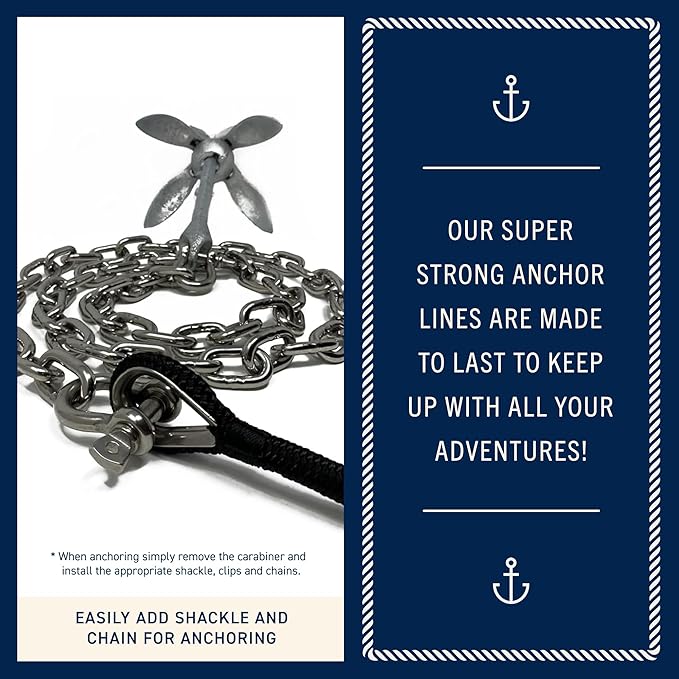 RainierSupplyCo Boat Anchor Rope - Double Braided Marine Rope Anchor Line - 50ft Nylon Boating Line with 316 Stainless Steel Thimble and Heavy Duty Marine Grade