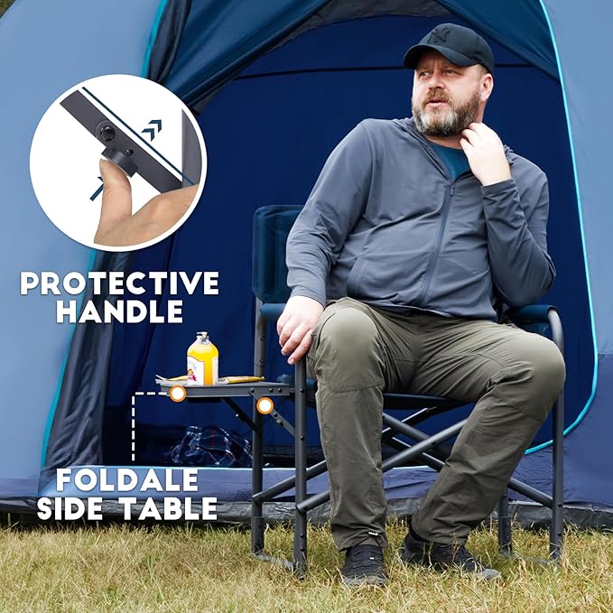 TIMBER RIDGE Aluminum Oversized Camping Chair, Lightweight Portable Directors Chair with Side Table Detachable Side Pocket for Outdoor Camping, Lawn, Picnic, Support 400lbs Blue