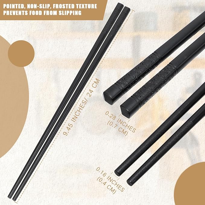 Dandat 200 Pairs Fiberglass Reusable Chopsticks 9.5" Dishwasher Safe Black Cherry Chopsticks for Chinese Style Japanese Food Cooking Supplies