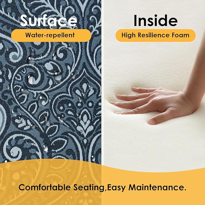 Outdoor Square Corner Seat Cushion, 18.5"x16"x3", Set of 4, Non Slip Seat Cushion Pads with Removable Cover for Patio Furniture, Garden Yard Lawn, Damask Vine