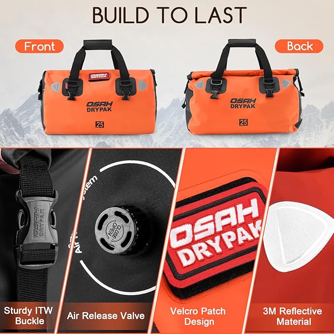 Waterproof Duffel Bag - Motorcycle Dry Bag Tail Bag with Large Storage Space, Waterproof Luggage Duffle Bags with Outer Mesh Zipper Pocket for Camping, Kayaking, Fishing & Traveling