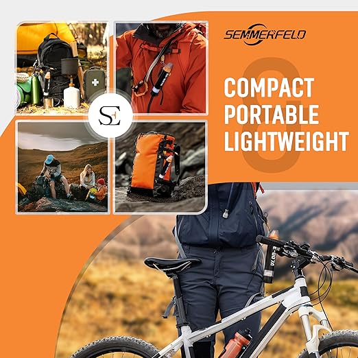 Personal Straw Water Filter to purify Water, Emergency Water Straws Portable Gear for Hiking, Camping, Travel, Fishing, Outing and Emergency Preparedness （2 Water Filters + 1 Filter Cartridge）