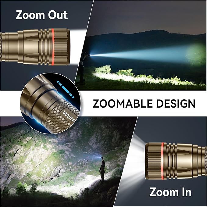 WdtPro Rechargeable Flashlights High Lumens, 1 Pack 10H Long Lasting Super Bright EDC Flashlights, LED Mini Tactical Flash Lights for Camping Emergency, Drop & Water Resistant Brown(Battery Included)