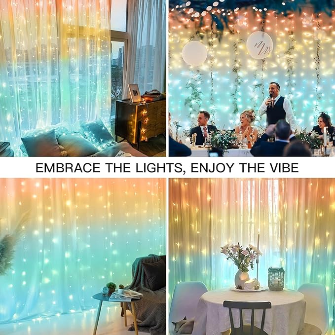 suddus Curtain Lights, 180 Led 6.5 * 5.9ft Sunset Curtain Fairy Lights USB, Hanging Lights for Bedroom, Backdrop, Room Decor, Wall, Window, Party, Tapestry, Multicolor