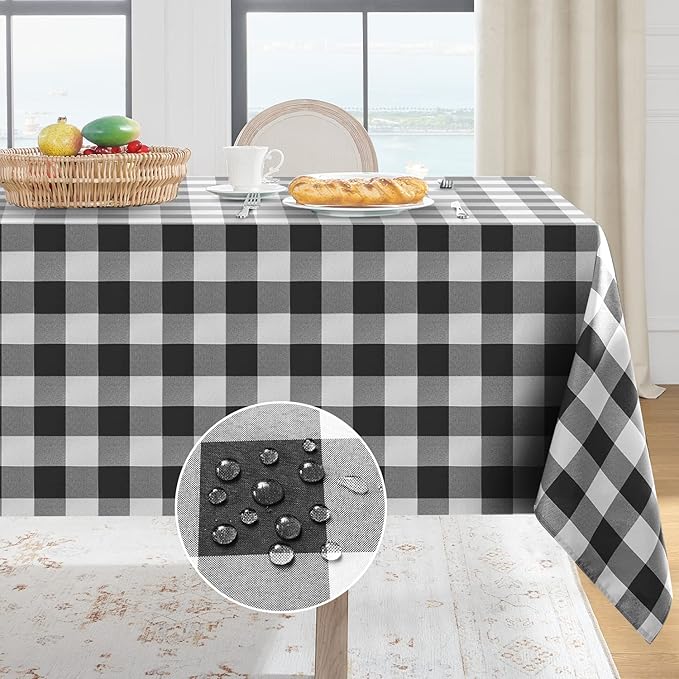 Softalker Gingham Checkered Rectangle Tablecloth - Waterproof Buffalo Plaid Table Cloth Stain Resistant Washable Table Cover for Picnic/Camping/Outdoor - Black and White, 60 x 120 Inch