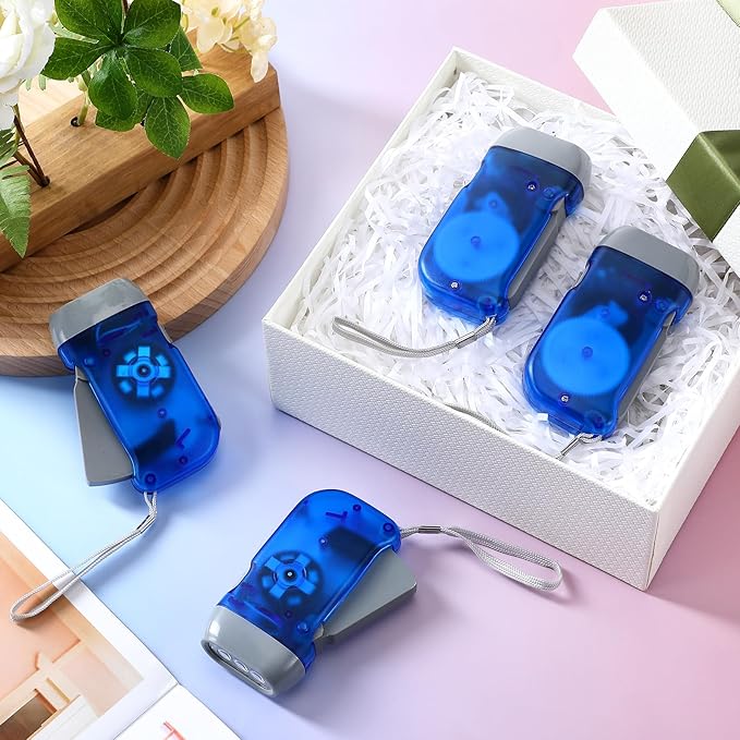 Leelosp 48 Pcs Hand Crank Flashlight No Battery Required Cranked Flashlight Manual Press Flash Light 3 LED Squeeze Light for Camping Hiking Power Outage Gift(Blue)