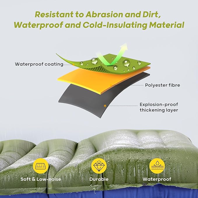 4 Inch Thick Inflatable Sleeping Pad for Camping, with Foot Pump and Pillow, Lightweight Camping Mattress for Outdoors, Backpacking, Hiking