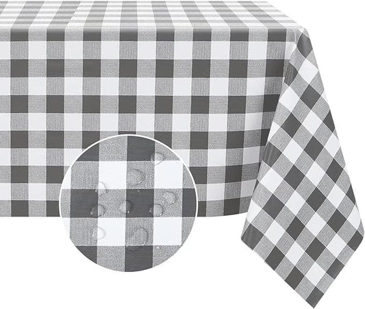 Romanstile Square Vinyl PVC Tablecloth, 100% Waterproof Buffalo Plaid Plastic Table Cloth, Oil Proof Heavy Duty Wipeable Table Covers for Dining/Camping/Picnic/Outdoor - 60 x 60, Grey and White