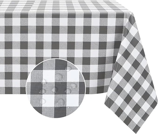 Romanstile Rectangle Vinyl PVC Tablecloth, 100% Waterproof Buffalo Plaid Plastic Table Cloth, Oil Proof Heavy Duty Wipeable Table Covers for Dining/Camping/Picnic/Outdoor - 60 x 102, Grey and White