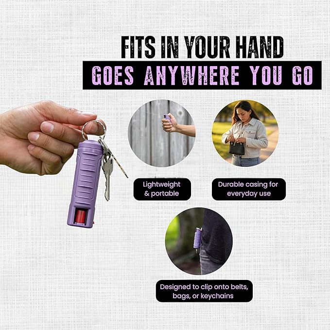 Police Magnum Keychain Pepper Spray Self Defense Belt Clip Holder - 2 Pack Tactical Maximum Strength OC with Dye - Small Safety Key Chains for Women & Men - Made in The USA