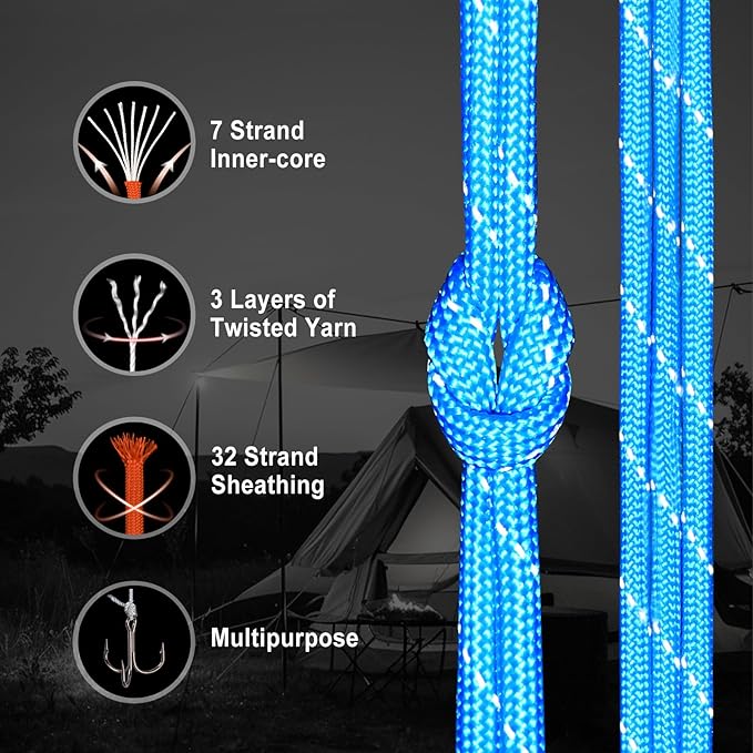 WEREWOLVES Reflective Paracord Rope 7 Strand Type III Parachute Cord 4mm 100ft / 200ft for Tent Camping Hiking Fishing Survival Tactical Clothesline DIY Projects