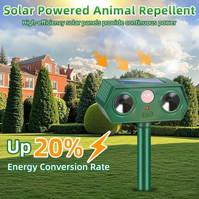 4 Pack Solar Ultrasonic Animal Repellent Outdoor,Cat Deterrent Deer Repellent Devices with Motion Detection,Waterproof Repeller for Raccoon Squirrel Rabbit Dog Skunk,Yard Garden Protection