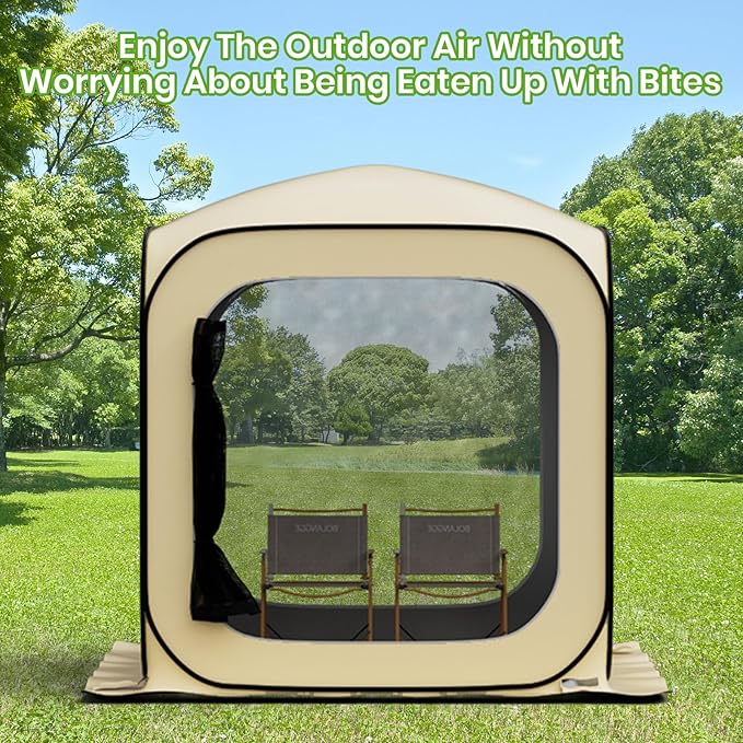 6x6 Pop-up Screen House Tent, Portable Screen Rooms for Outdoors with Storage Bag, Pop up Gazebo with Mosquito Netting,Screened in Canopy for Camping with 2 Zipper Entrances for Traile/Deck/Camping