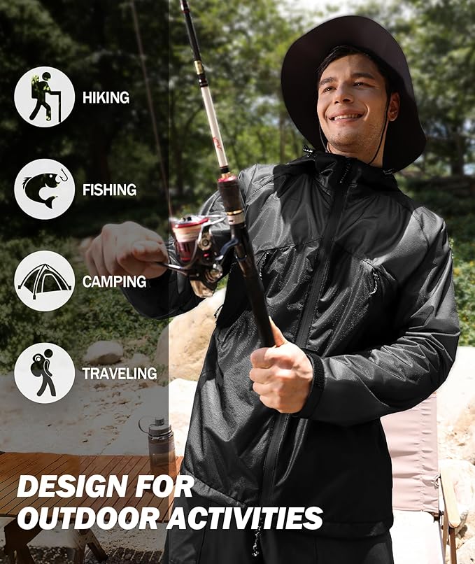 SWISSWELL Mens Lightweight Rain Jackets Raincoat with Hood Waterproof Windbreaker Jackets for Cycling Golf Fishing Running