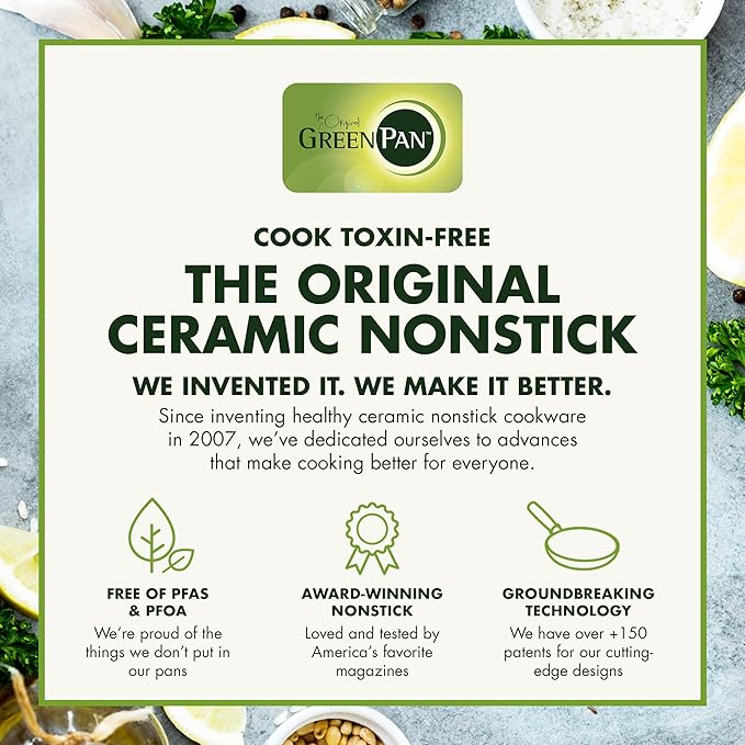 GreenPan Lima Hard Anodized 12" Frying Pan Skillet with Lid, Ceramic Nonstick, PFAS-Free Nontoxic Pots and Pans, Oven & Broiler Safe, Stainless Steel Handle, Cookware for Eggs & Omelet, Gray