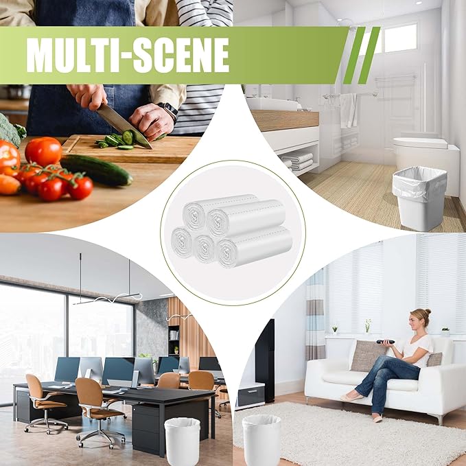 Zhuqing 1.2 Gallon Trash Bags, 5L Biodegradable Garbage Bags, 120 Counts Compost Wastebasket Liners Bags for Kitchen Bathroom Office, White