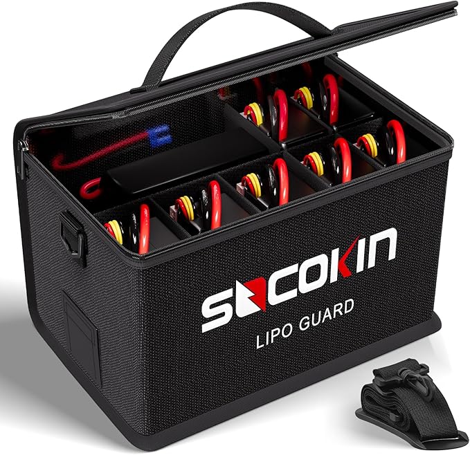 Lipo Battery Safe Bag Fireproof Explosionproof Bags Large Capacity Adjustable Safe Bag for Lipo Battery Charge Storage 10 Cell Adjustable Battery Safe Bag (10.6 * 6.7 * 6.7 in)