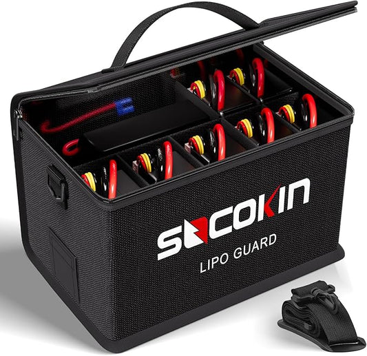 Lipo Battery Safe Bag Fireproof Explosionproof Bags Large Capacity Adjustable Safe Bag for Lipo Battery Charge Storage 10 Cell Adjustable Battery Safe Bag (10.6 * 6.7 * 6.7 in)