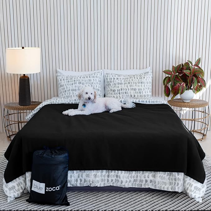 Waterproof Blanket | Machine Washable Dog Bed Cover | Water Proof Blanket to Protect Your Bed Couch Car from Leaks Spills & Accidents | for Adults Dogs & Pets | Oversized Queen Fit - 65x80in (Black)