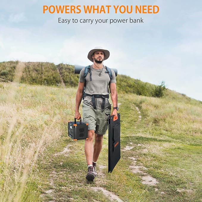 GRECELL 1000W Portable Power Station With 2x 100W Solar Panels, 999Wh Backup Lithium Battery, Pure Sine Wave AC Outlet, 60W PD Quick Charge Solar Generator Set for Outdoor Emergency Camping Travel