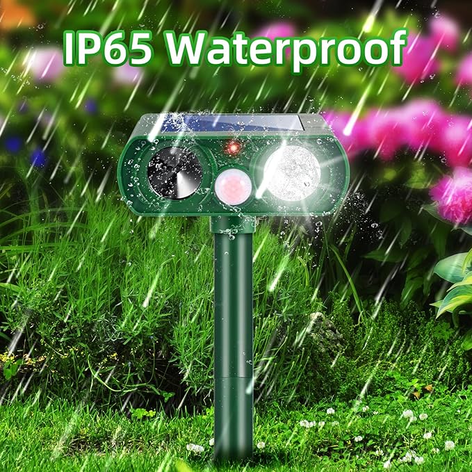 4 Pack Solar Ultrasonic Animal Repellent Squirrel Fortress Pro Outdoor,Cat Deer Repellent with Motion Detection Strobe Light,Waterproof Repeller for Raccoon Rabbit Dog Skunk,Yard Garden Protection