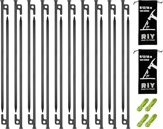 20 Pack 16 inch Tent Stakes Heavy Duty Metal Tent Pegs for Camping Steel Tent Pegs Unbreakable and Inflexible