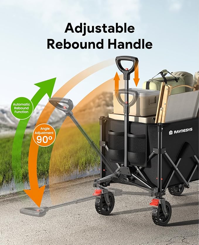 Wagons Carts Foldable, Collapsible Foldable Wagon 330lbs Capacity, Large Capacity Wagon Cart with All-Terrain Wheels,Heavy Duty Utility Wagon Cart with Brakes for Camping Shopping Sports